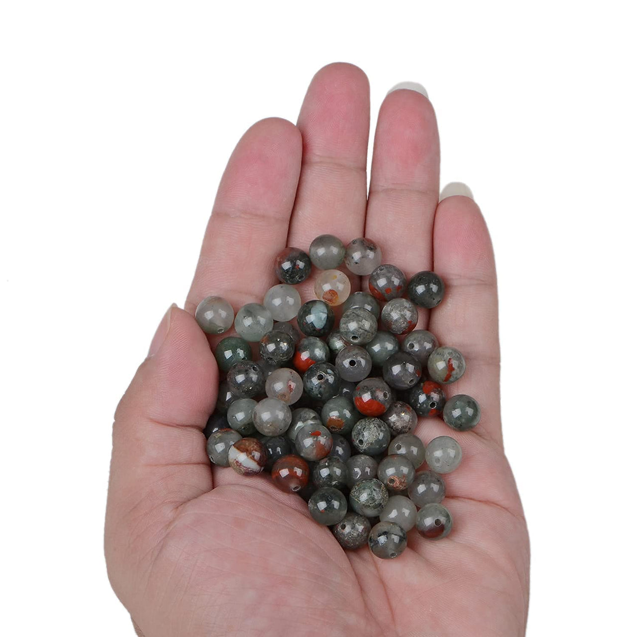 Bymitel 140Pcs Natural Crystal Beads Stone Gemstone Round Energy Healing Loose Beads with Stretch Cord for Jewelry Making Bracelets Anklets (Bloodstone, 8mm 140pcs) Bloodstone