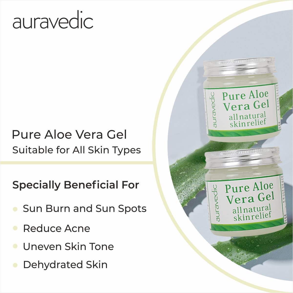 Auravedic Pure Aloe Vera Gel With Green Tea – Pack of 2 (200gm Each), Multi-Purpose Gel For Face, Hair, Under Eyes & Acne, Hydrating & Paraben-Free Formula For Glowing Skin