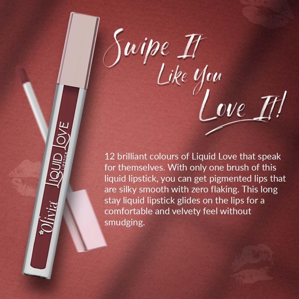 Oliva Liquid Lipstick, 12HR Long-lasting Matte Lipstick, Non Transfer, High Coverage, Water & Smudge Proof, Light Weight & Cruelty-Free - 2ml (Hot Chocolate 8)