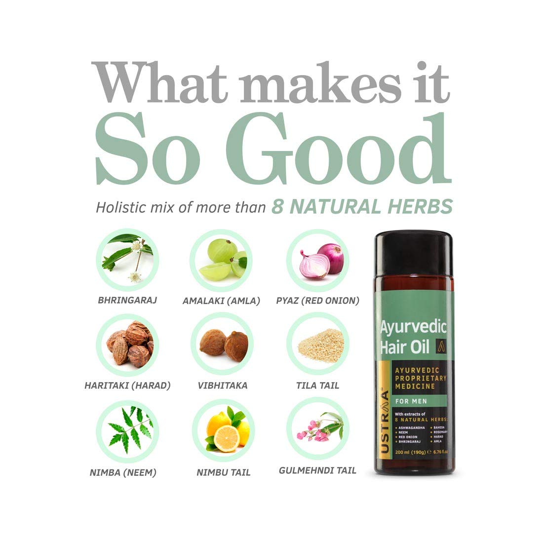 Ustraa Ayurvedic Hair Oil 2 x 200ml - (Set of 2) with 8 Natural Herb extracts, Fights Dandruff | & Anti Hair Fall Shampoo 250ml - Clinically tested to reduce hairfall by 64%, With Apple Cider Vinegar