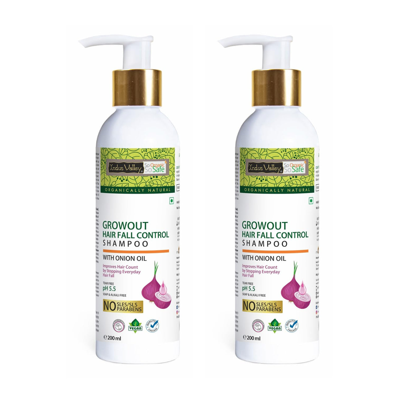INDUS VALLEY Bio Organic Growout Shampoo 200ml for Hair Growth and Hairfall Control - 2 x 200g= 400g Set of 2