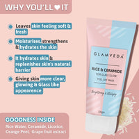 Glamveda Rice & Ceramide Combo Gift Pack | Skin Brightening & Anti Dullness | Face Wash, Facial Kit & Peel Off Mask | SLS, Paraben Free