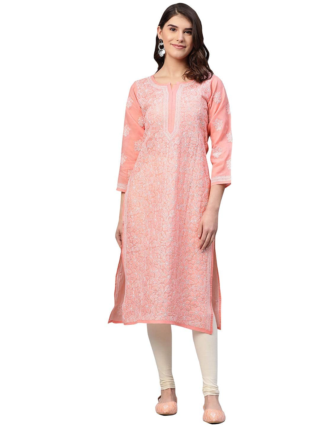 Ada Hand Embroidered Lucknowi Chikankari Cotton Kurta Kurti for Women A411165