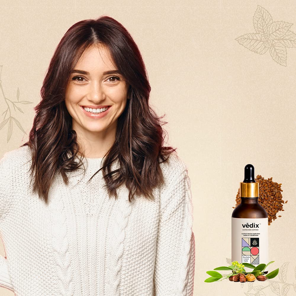 Vedix Rachan Intense Damage Restore Leave In Conditioner, Customized Ayurvedic Hair Serum For Dry Frizzy Hair With Jojoba + Shea Butter + Linseed - 50 Millilitre