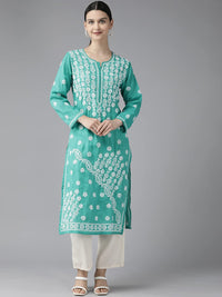 Ada Hand Embroidered Lucknowi Chikankari Ethnic Wear Cotton Kurta Kurti Tunic for Women