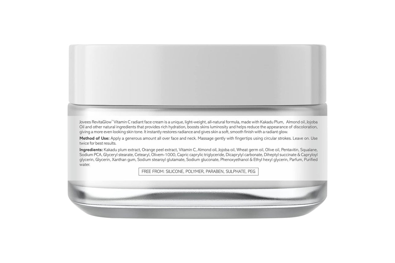 Jovees Herbal Revita Glow Vitamin C Cream Infused with Almond & Kakadu Plum | Reduces Dark Spots, Hyperpigmentation & Fine Line Apperances | For All Skin Type 50G