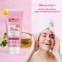 Globus Naturals Rice Ceramide Korean Velvety Skin Face Wash | Improves skin barrier| Ayurvedic Preparation| Paraben Free, Gentle & Mild| Suitable For All Skin Types, 75 gm