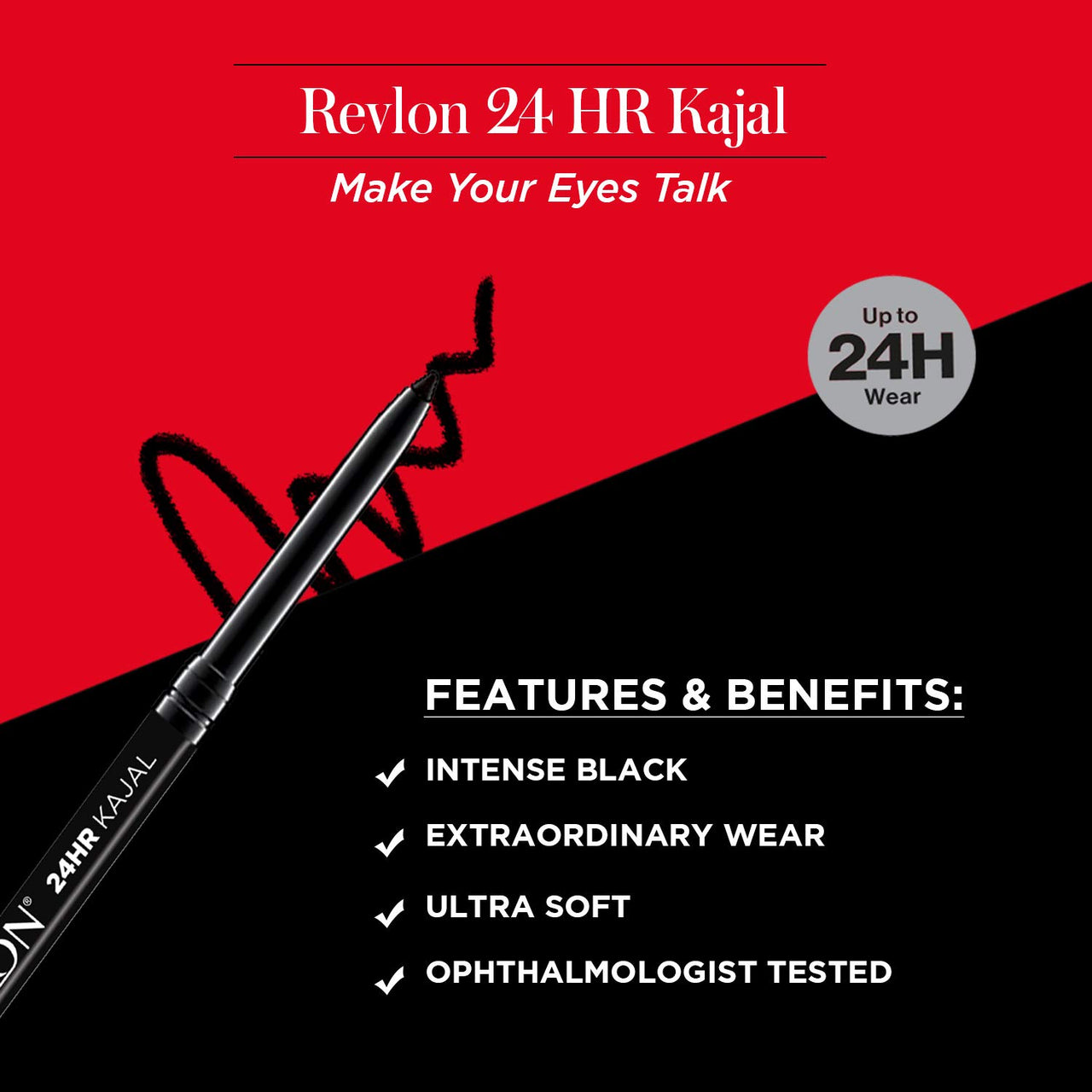 REVLON 24 Hr Kajal, Matte Finish Stick, 0.35G - Intense Black
