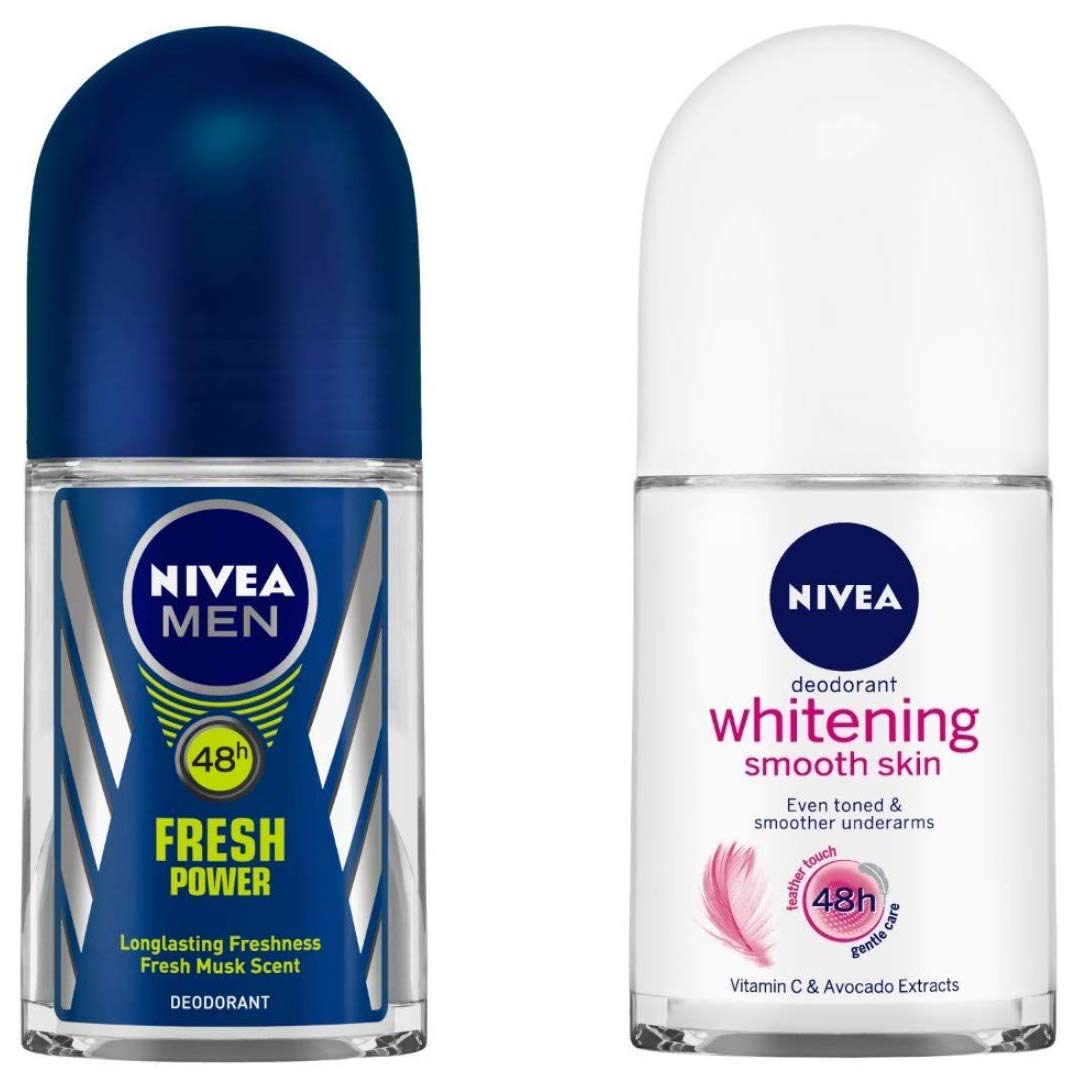 Nivea Deodorant Roll On, Fresh Power for Men, 50ml And Deodorant Roll-on, Whitening Smooth Skin for Men, 50ml