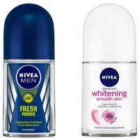Nivea Deodorant Roll On, Fresh Power for Men, 50ml And Deodorant Roll-on, Whitening Smooth Skin for Men, 50ml