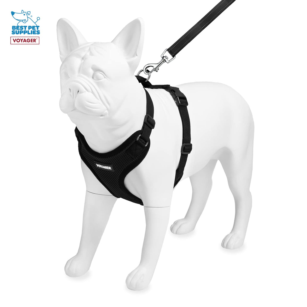Voyager Step-in Lock Dog Harness w Reflective Dog Leash Combo Set with Neoprene Handle 5ft - Supports Small, Medium and Large Breed Puppies/Cats by Best Pet Supplies - Black, S Harness Leash Set (Black) S (Chest: 15 - 18")