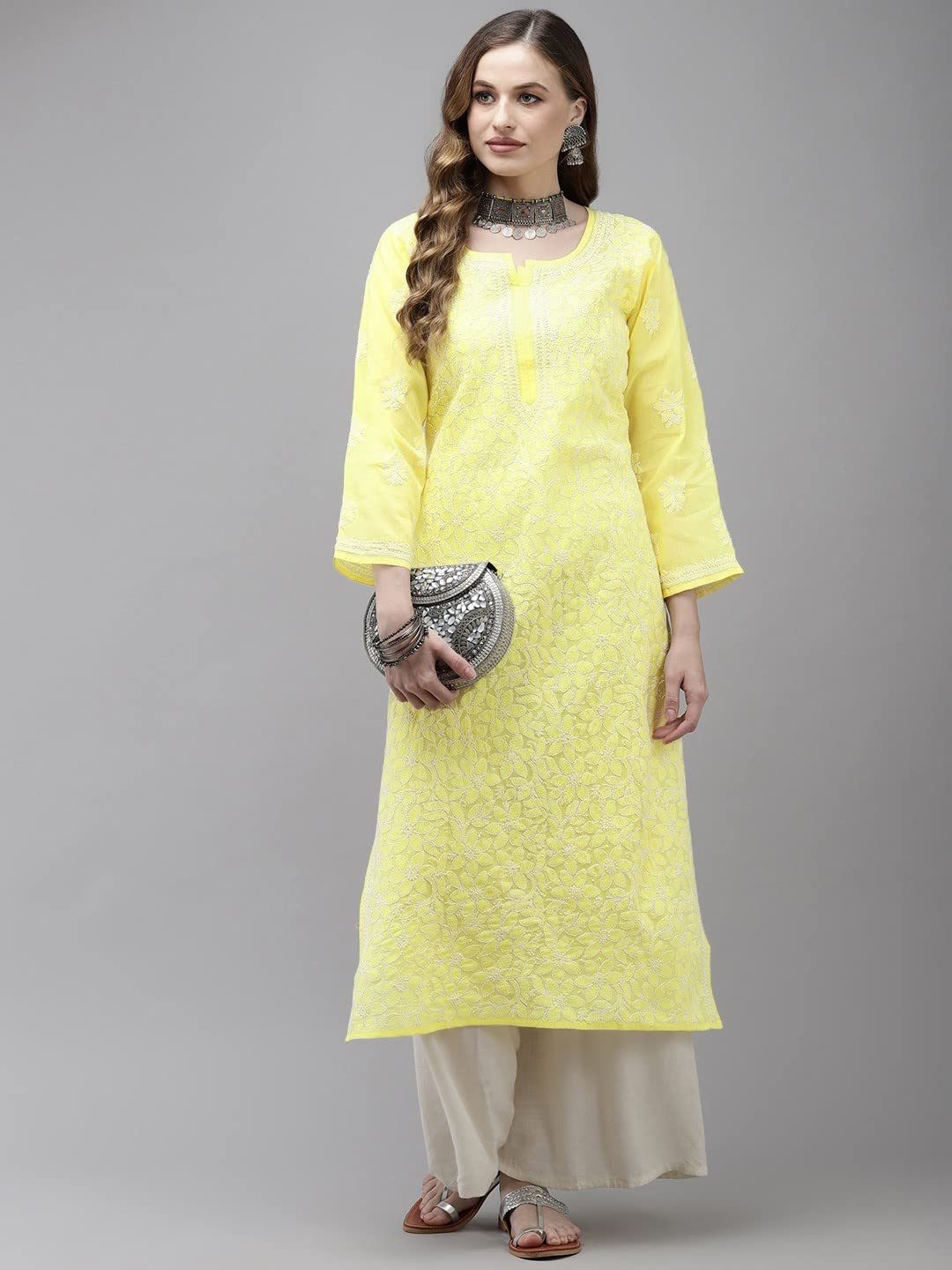 Ada Hand Embroidered Lucknowi Chikankari Cotton Kurta Kurti for Women A411165