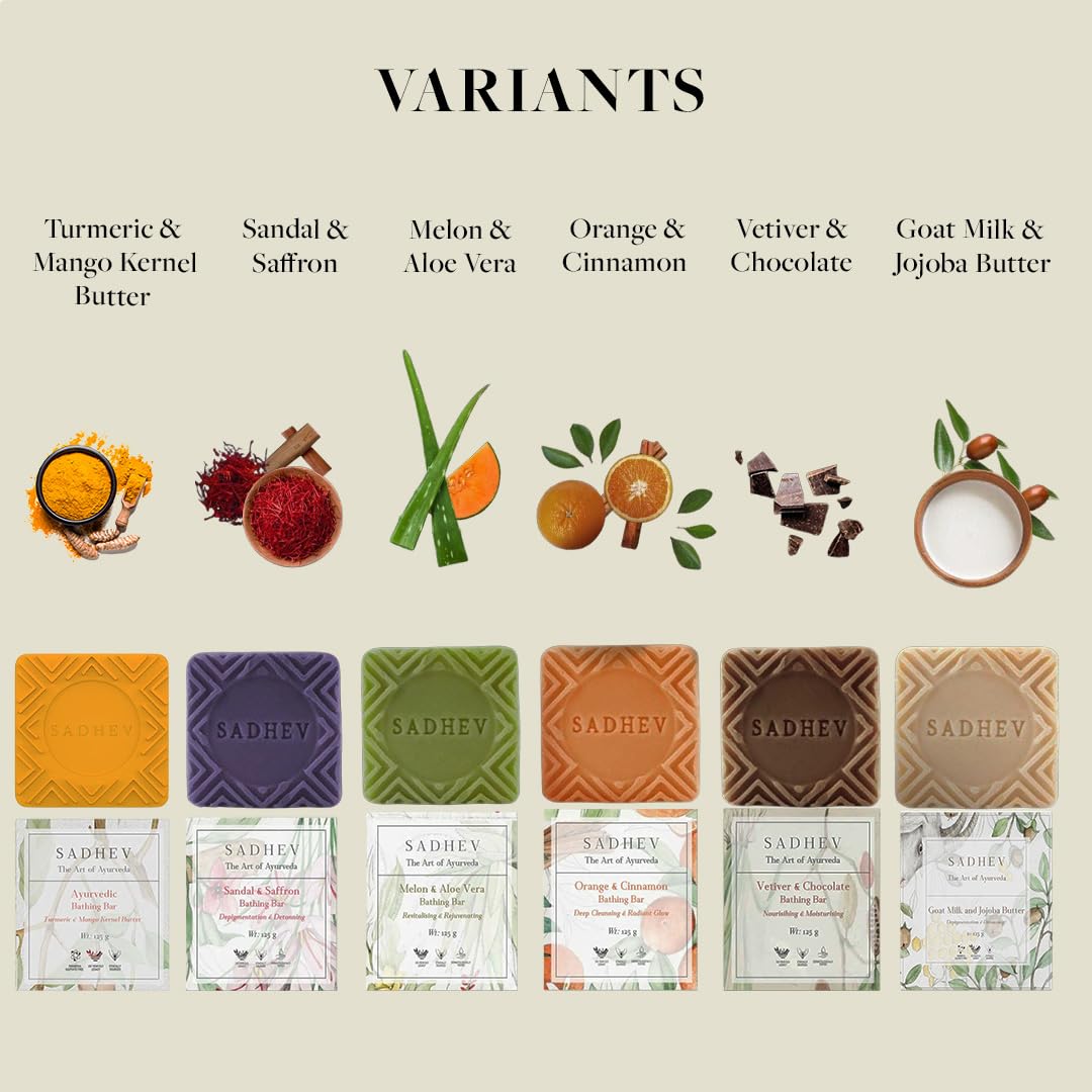 Sadhev Ayurvedic Goat Milk And Jojoba Butter Bathing Soap For Dull Dry Pigmented And Tanned Skin Chemical Free - 125g (Pack of 1)