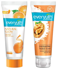 Everyuth Naturals Orange Peel Off Mask for Natural Glow 90g&Everyuth Naturals Exfoliating Walnut Scrub, 100gm, Tube