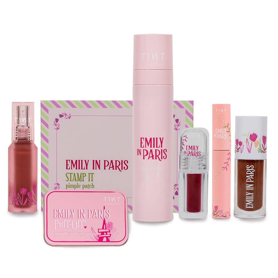 Emily in Paris Gift Hamper-Liquid Lipstick (BonBon), Lip Gloss(Rosy Mocha), Lip n Cheek Tint, Liquid EyeLiner, Pimple patch, Hydrating Mist & Reusable under eye patch