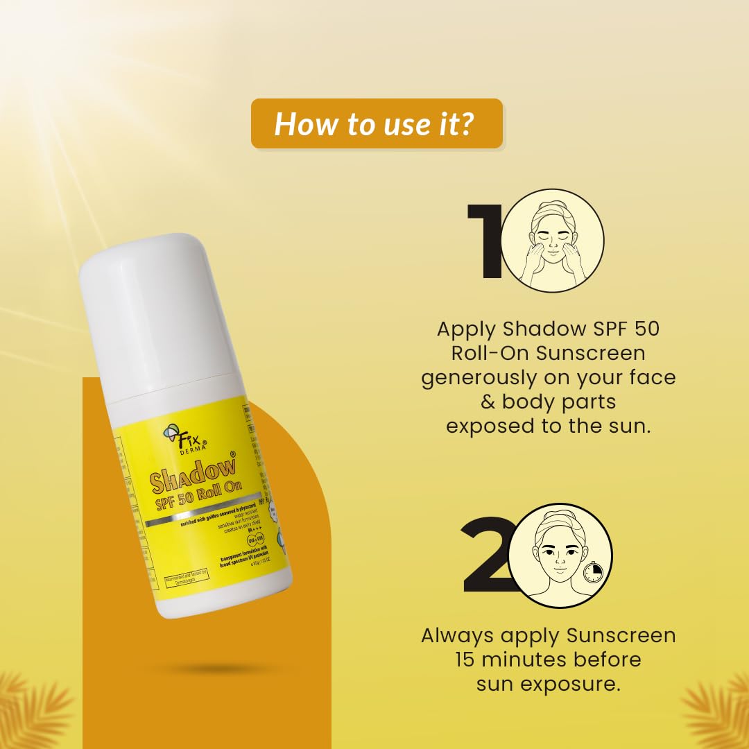 FIXDERMA Shadow Spf 50 Roll On, Sunscreen Spf 50 For Face, Sun Screen Protector Spf 50, Sunscreen For Uva & Uvb Protection, Sunscreen For Women & Men - 30Gm - Combination