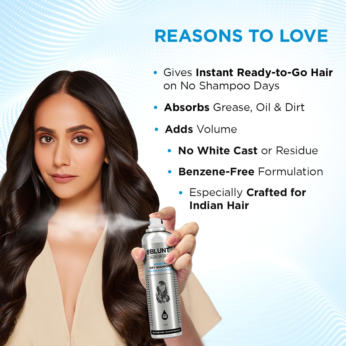 Bblunt Refresh Dry Shampoo to Instantly Refresh & Add Volume - 150 ml | Benzene-Free | Leaves No Residue