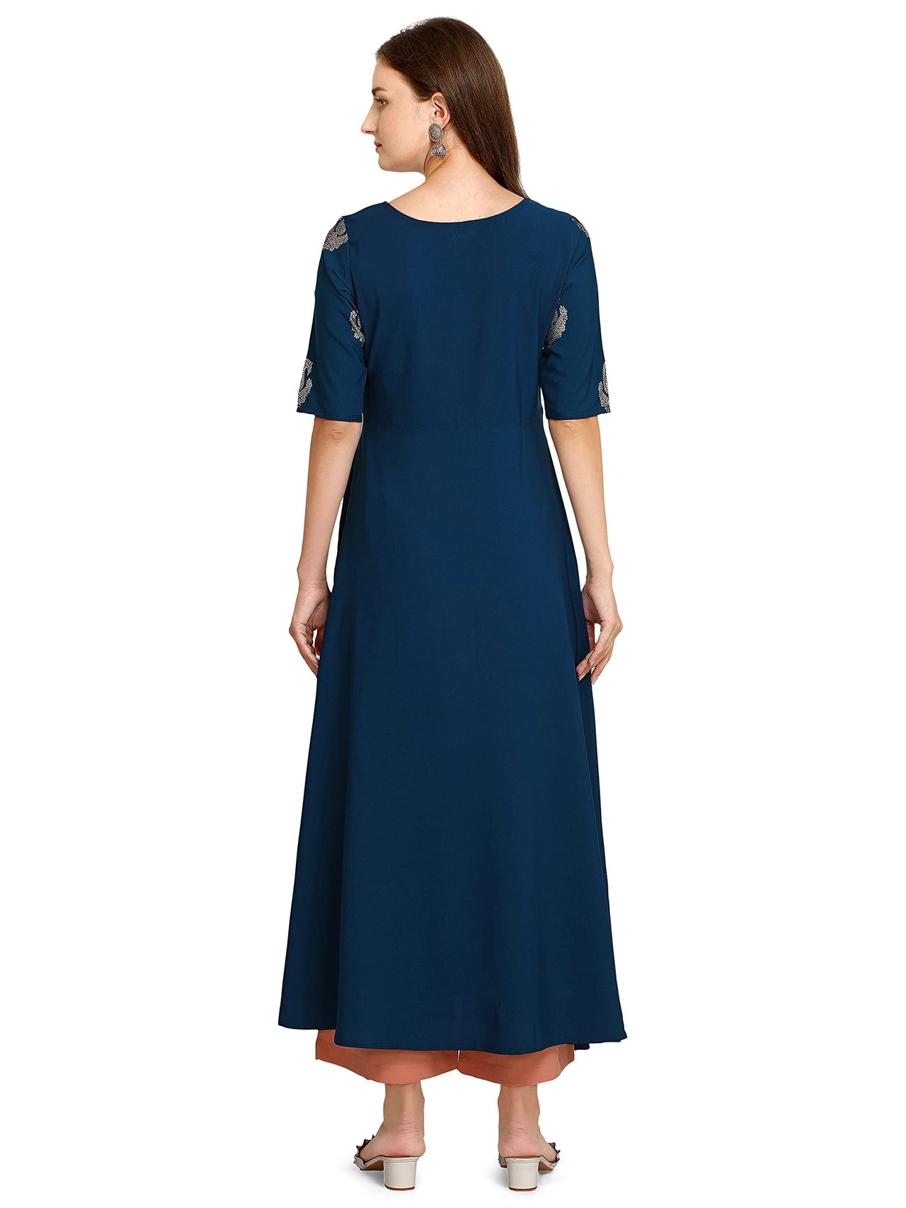 FIORRA Women's  Blue Poly Crepe Flared Kurta