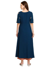 FIORRA Women's  Blue Poly Crepe Flared Kurta