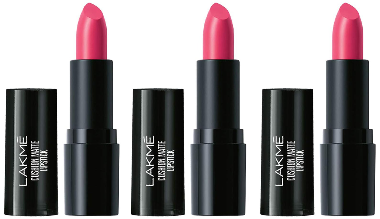 Lakmé Cushion Matte Lipstick, Pink Prom, 4.5 g (Matte) (Pack of 3)