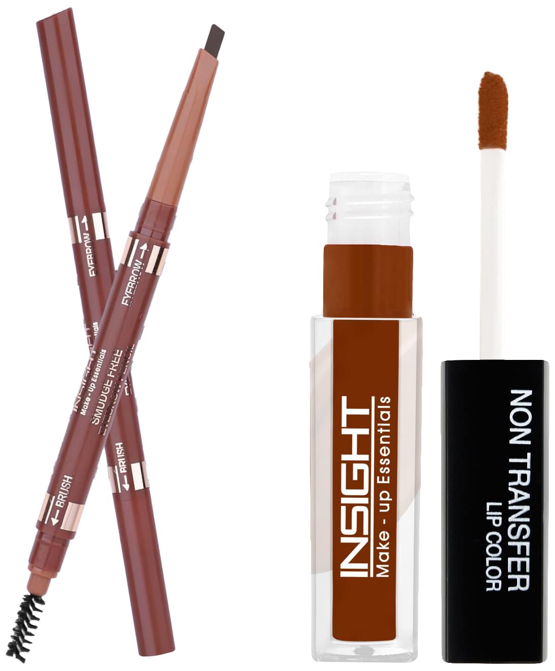 INSIGHT COSMETICS SMUDGE FREE EYEBROW PENCIL (Brown) & Insight Non Transfer Lip Color Combo