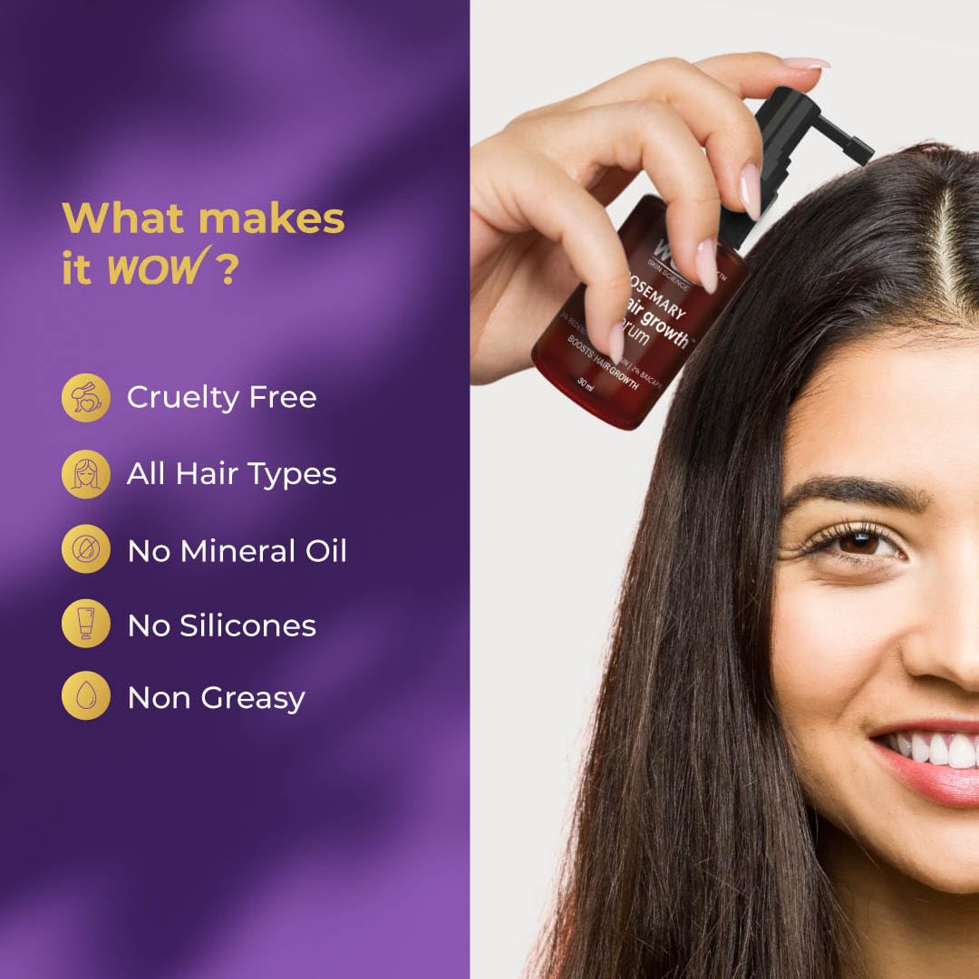WOW Skin Science Rosemary Pro Hair Growth Serum| Stimulates Hair Growth| Strengthens Roots | Adds Volume | Gives Fuller Looking Scalp| Powered By Rosemary, Redensyl, Anagain, Biotin & Baicapil | 30ml