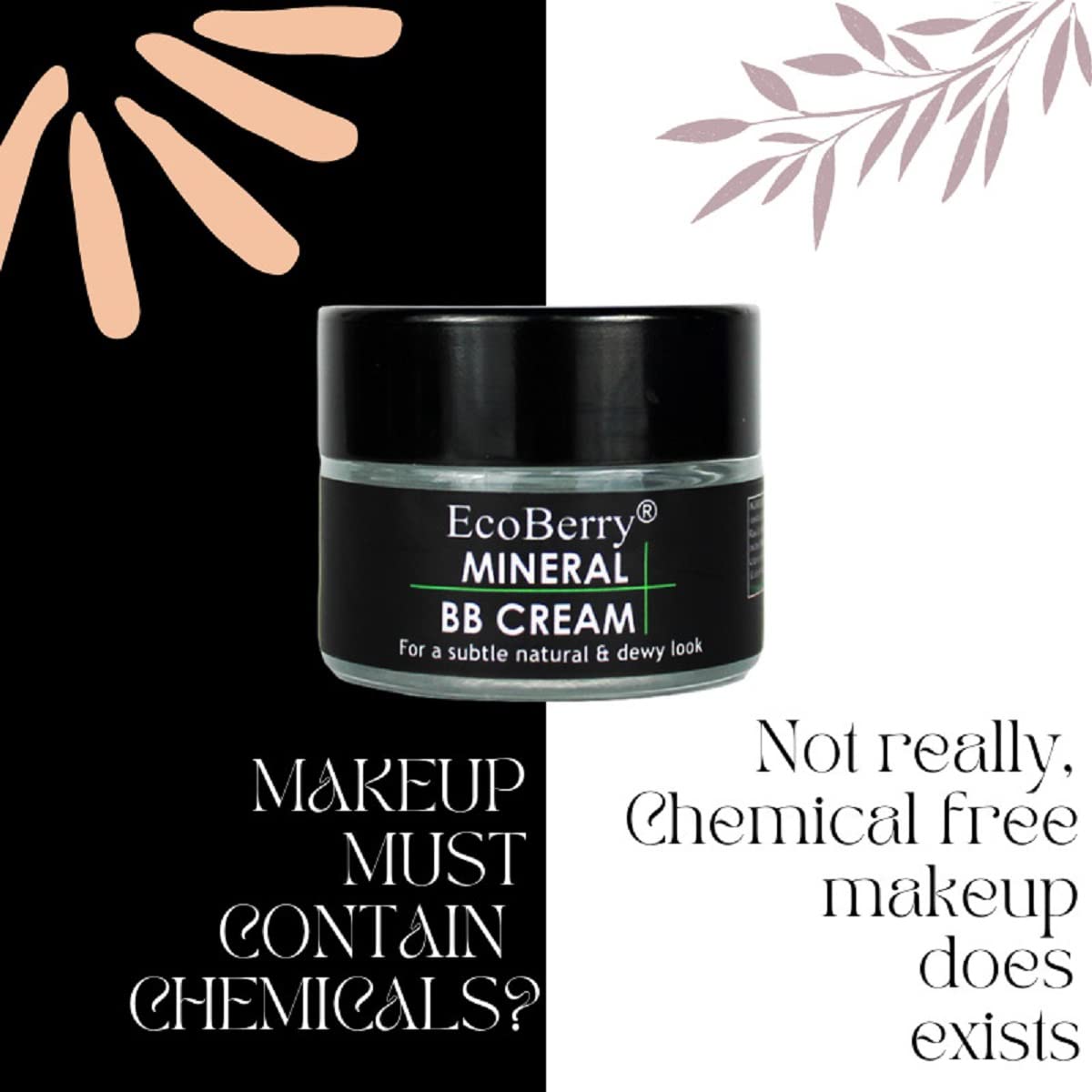 EcoBerry Mineral BB Cream For All Skin Tones, Acne Prone Skin, Subtle Natural Look, Light Weight, Non-Greasy, Organic, Natural, Alcohol Free, Sulphate Free, 15g