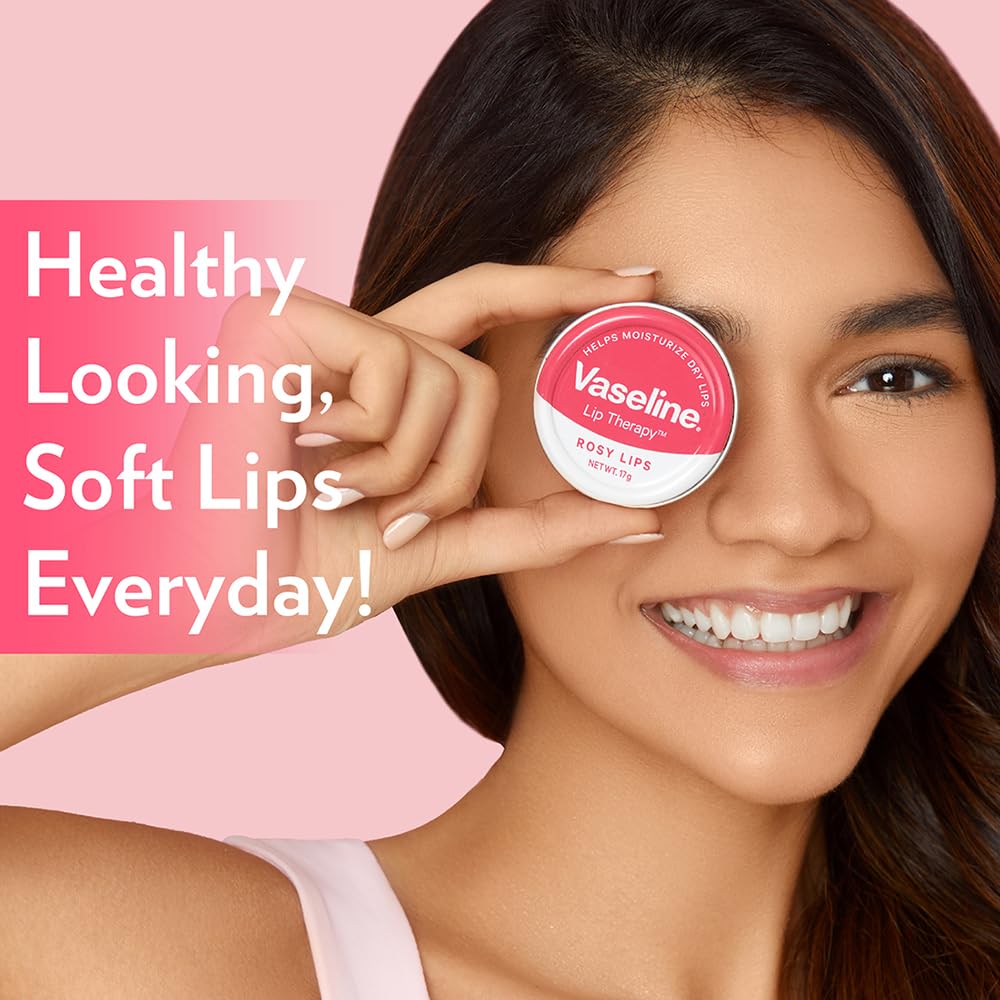 Vaseline Lip Tins Rosy Lips, 17 g | Provides Hydration, Sheer Pink Tint & Glossy Shine (Pack of 2)