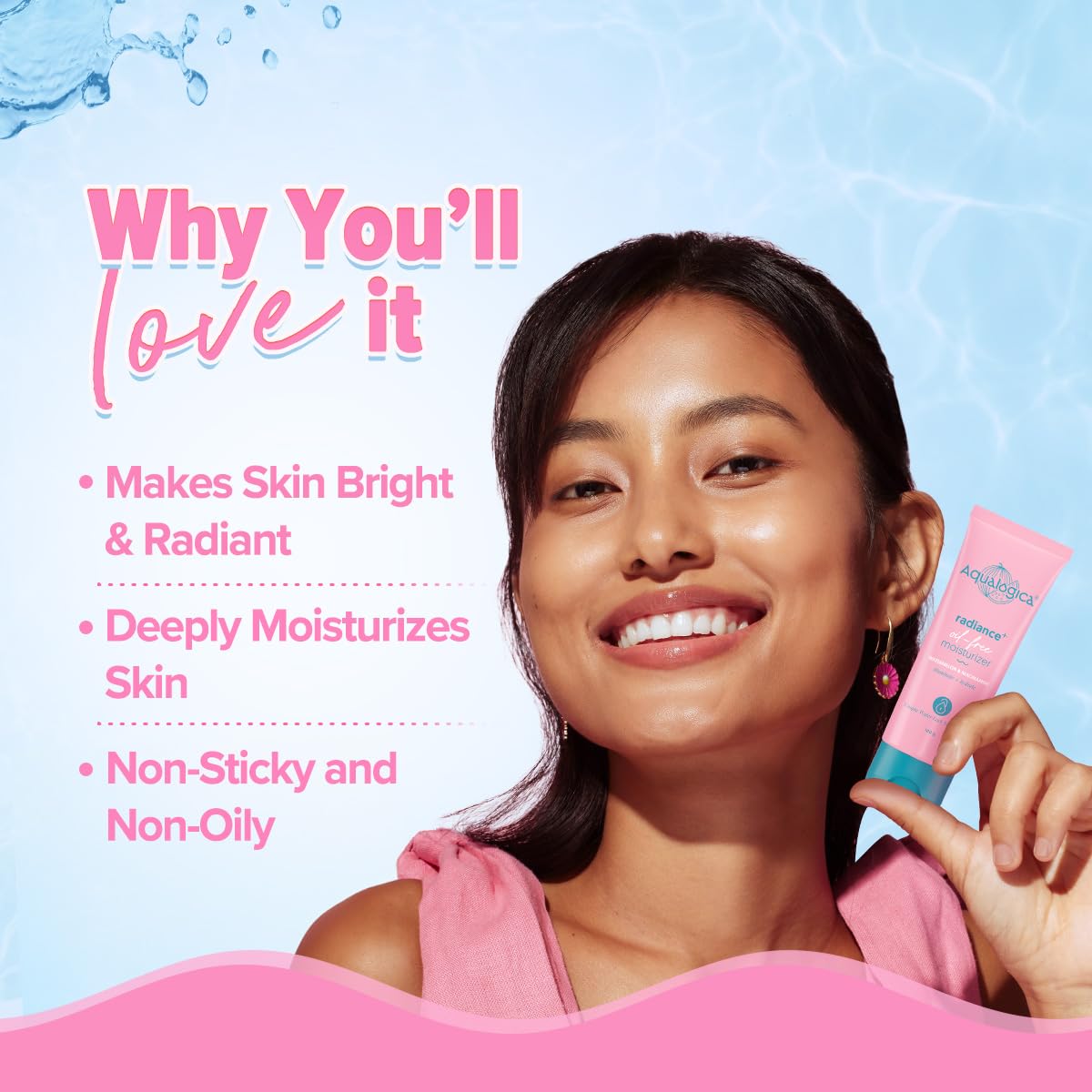 Aqualogica Radiance+ Oil-Free Moisturizer with Watermelon & Niacinamide for Deeply Nourished, Combination Skin, Oil-Free & Radiant Skin of Men & Women -100g