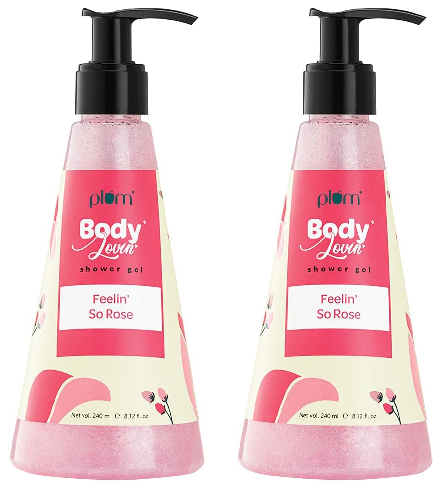 Plum BodyLovin' Feelin' So Rose Shower Gel | SLS-Free Body Wash For Women | Long Lasting Musky Rose Fragrance | Aloe-Infused Nourishing Body Cleanser For Soft & Smooth Skin (240 ml) (Pack of 2)