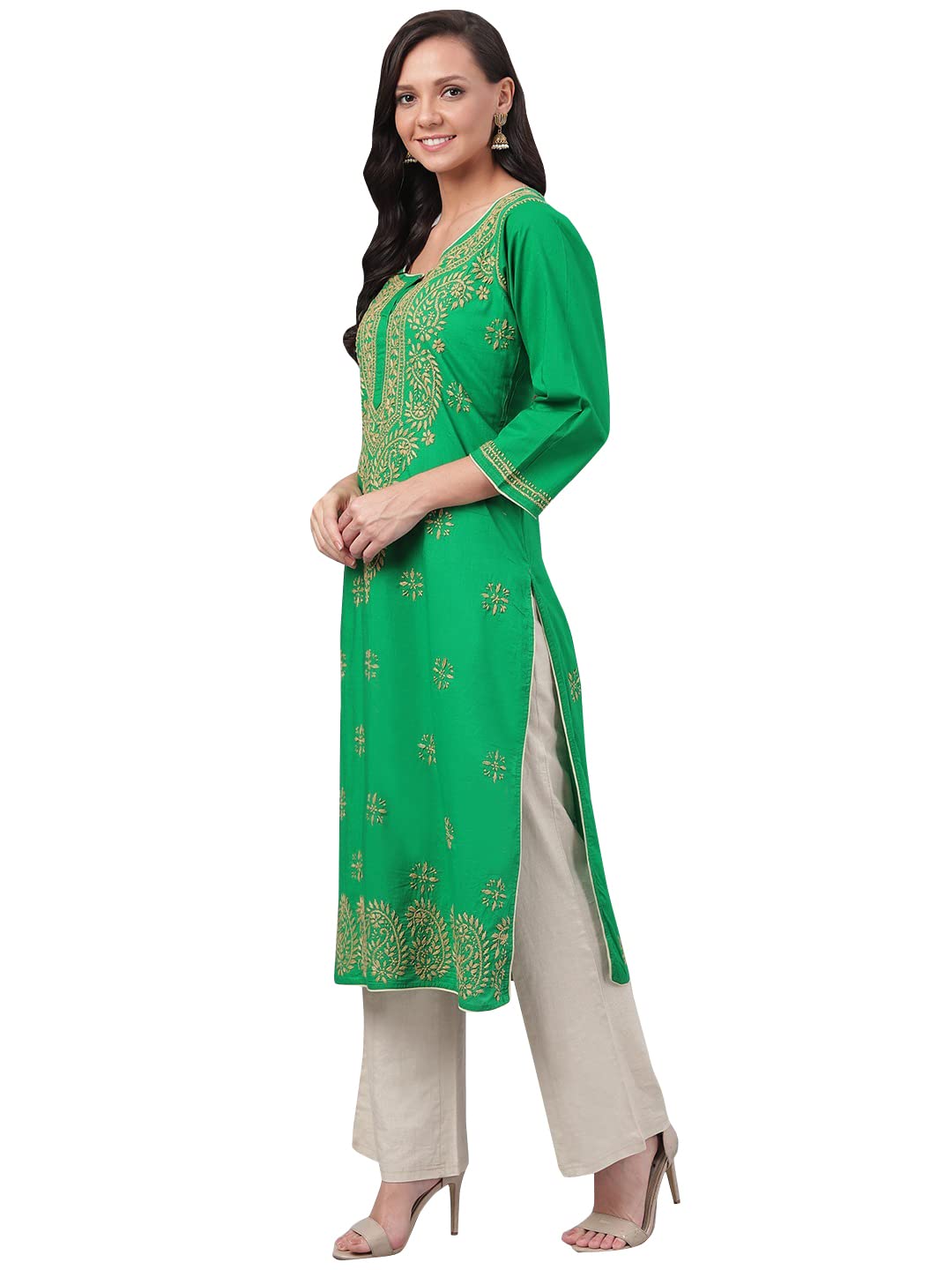 Ada Lucknowi Hand Embroidered Chikankari Straight Cotton Kurti Kurta for Women