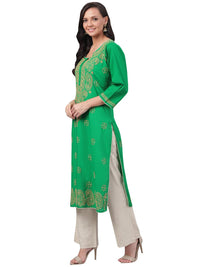 Ada Lucknowi Hand Embroidered Chikankari Straight Cotton Kurti Kurta for Women