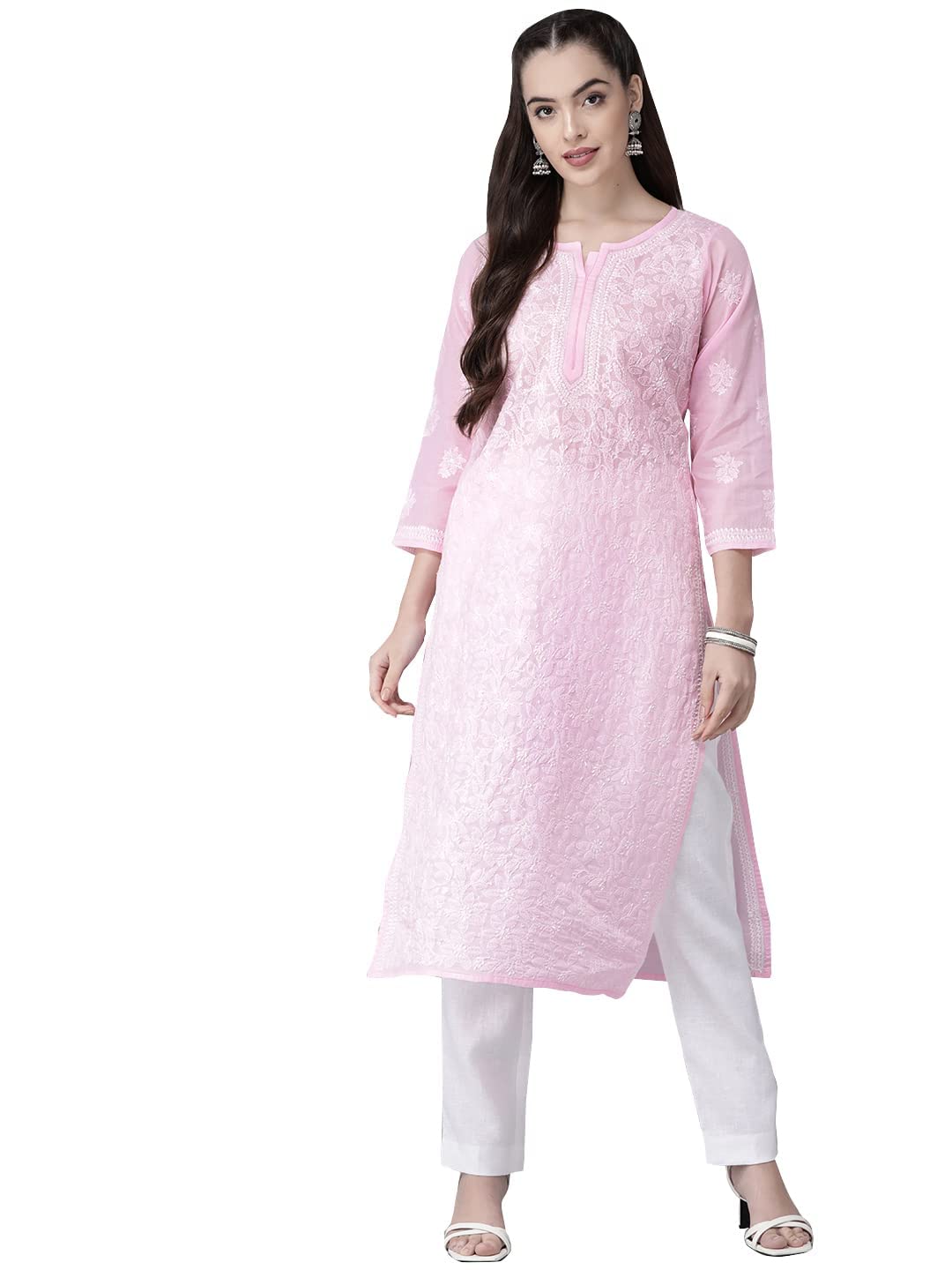 Ada Hand Embroidered Lucknowi Chikankari Cotton Kurta Kurti for Women A411165