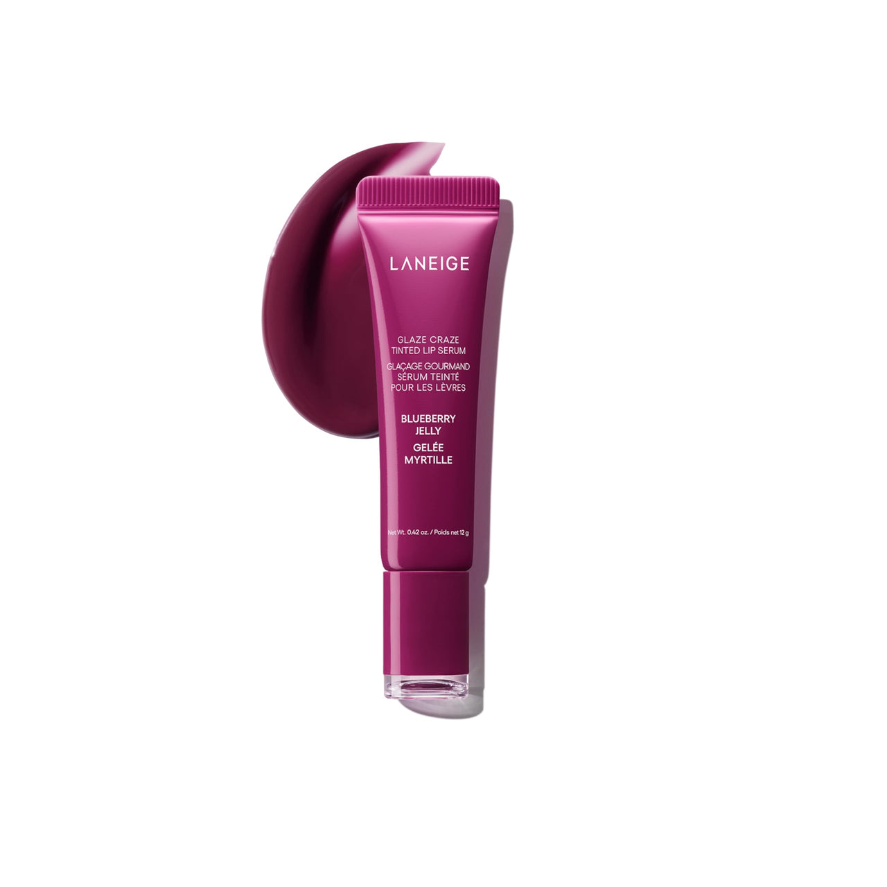 Laneige Glaze Craze Tinted Lip Serum | Plumping, Nourishing Hydration with Polypeptide and Ceramides | Lip Balm for Dry & Chapped Lips |Ultra Glamorous Shiny Lips | Blueberry Jelly (Vibrant Plum)-12g