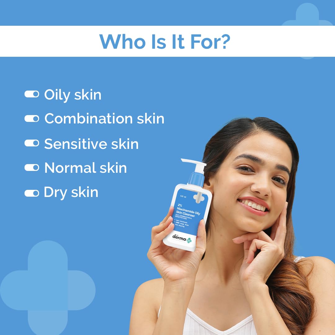 The Derma Co 2% Niacinamide Oily Skin Cleanser for Sensitive, Oily & Combination Skin 125 ml Non-Irritant | 100% Soap-Free | Non-Drying | Gently Cleanses Makeup | With 0.1% ww Salicylic Acid