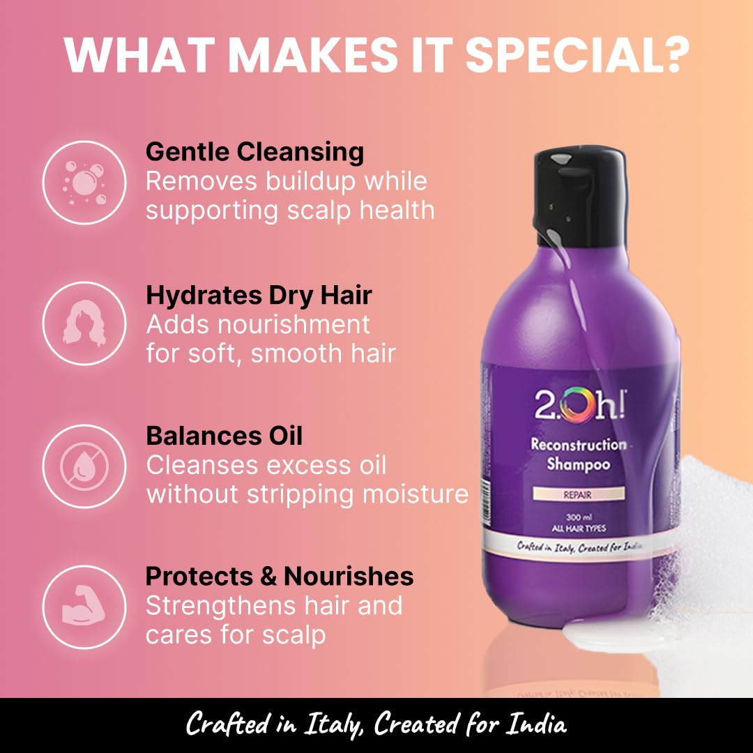 2.Oh! Italian Reconstruction Shampoo for Frizzy and Dry Hair | Oily Scalp Tri-Surfactant Formula | Repairs Dull Damaged Hair | Prevents Frizz and Breakage | For Women and Men | Argan Oil and Glycerin
