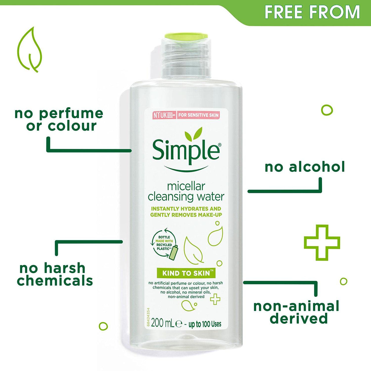 Simple Kind To Skin Micellar Cleansing Water 200 ml | Gently Removes Make-Up & Hydrates | For All Skin Types