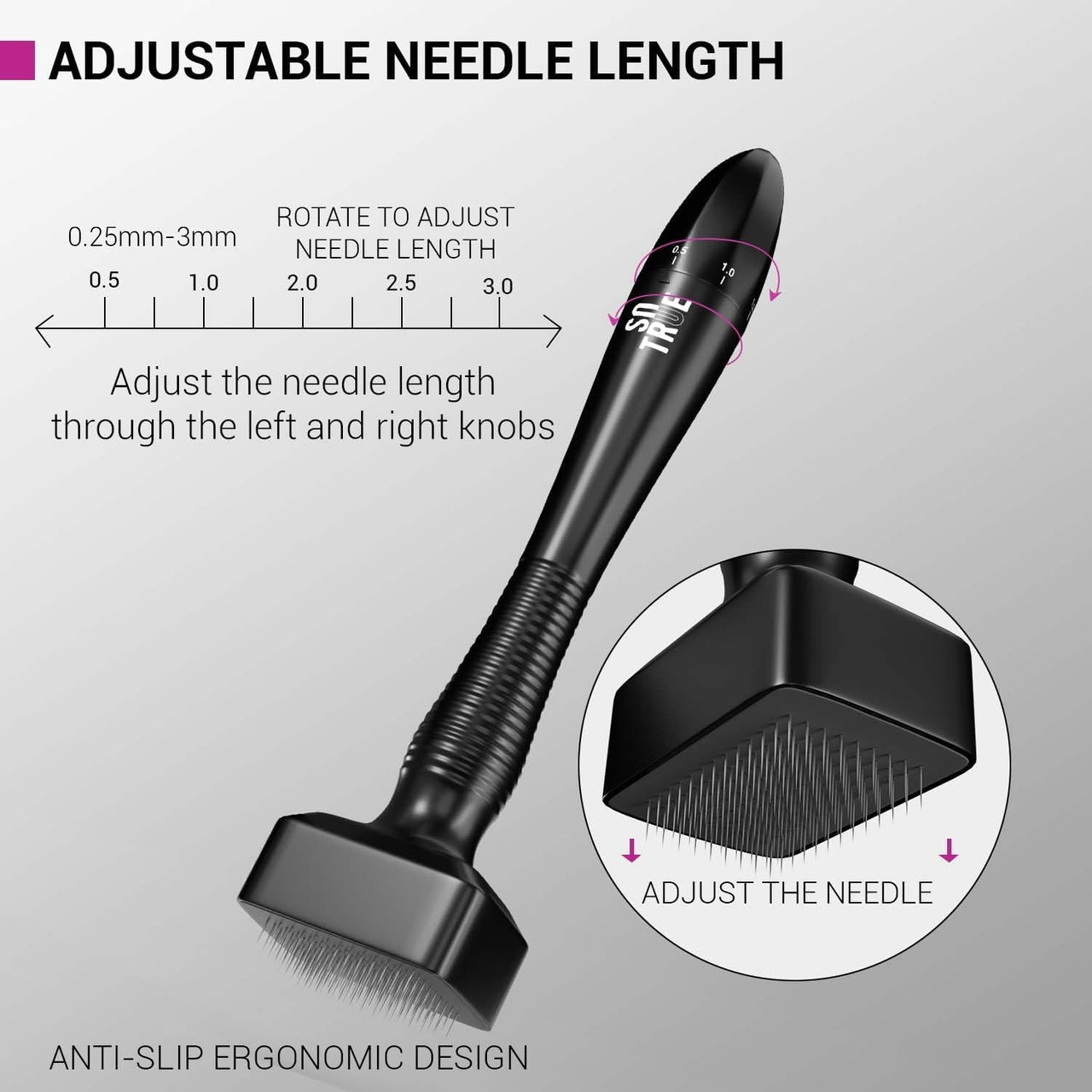 Sotrue Derma Stamp for Hair Growth | Stainless Steel Coated Adjustable Needles 0.25mm to 3mm | 140 Microneedling Stamp for Skin Repair, Face, Hair & Beard Growth | Reduces Acne Scars | Safe & Effective To Use