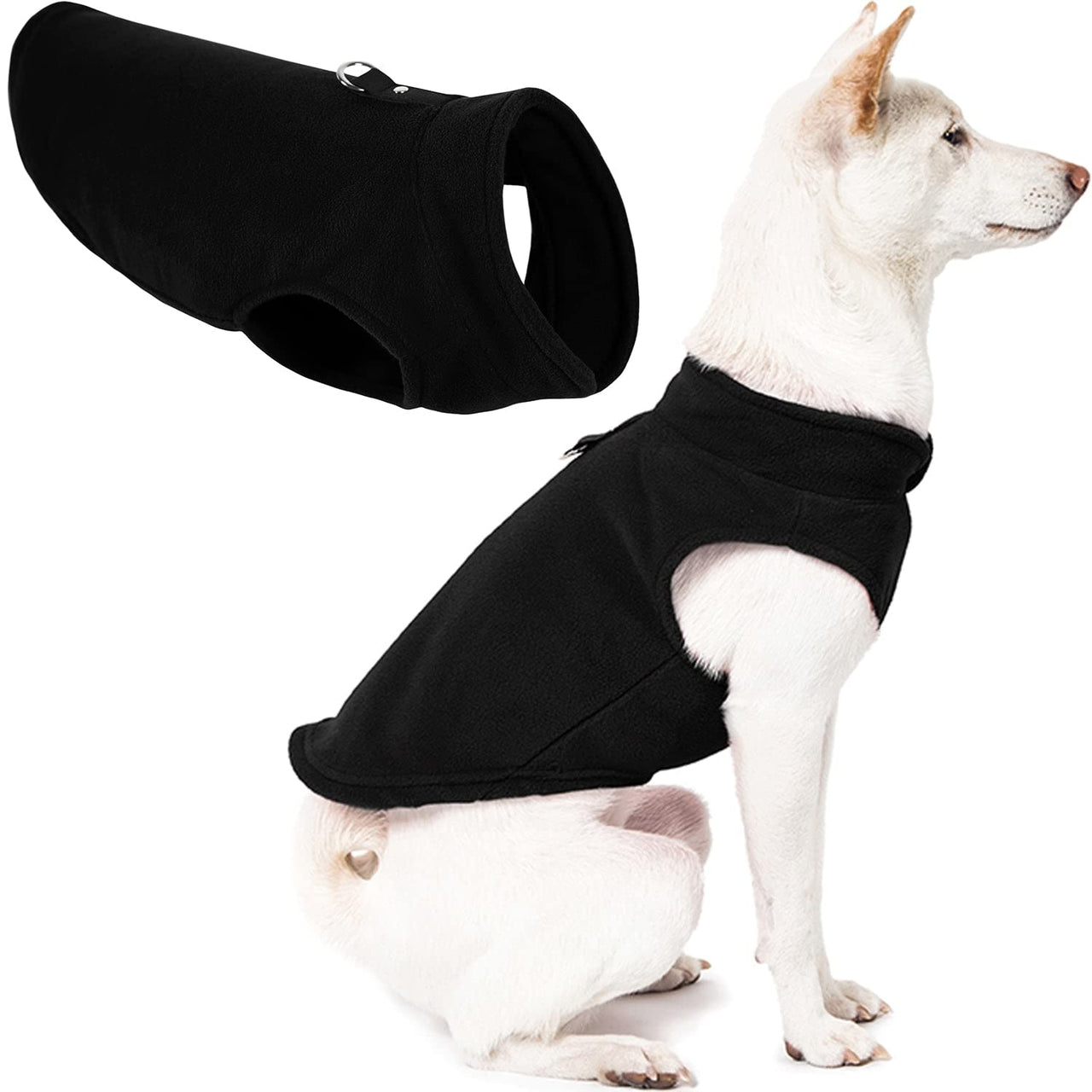Gooby Fleece Vest Dog Sweater - Black, X-Small - Warm Pullover Fleece Dog Jacket with O-Ring Leash - Winter Small Dog Sweater Coat - Cold Weather Dog Clothes for Small Dogs Boy or Girl X-Small (Around 4-lb)
