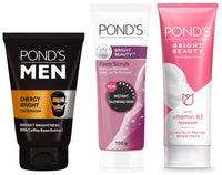 POND's Bright Beauty Spot-less Glow Face Wash, 200g & POND's Men's  Energy Bright Face Wash Coffee Beans Bright Skin, 100g & Pond's  Bright Beauty Sun Dullness Removal Daily Facial Scrub 100 g