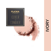 FLiCKA Cover To Conquer Compact Powder For Velvet Matte Finish, Long-Lasting, Smooth Finish| Absorbs Oil, Waterproof Formula, Prevents Creasing| 01 Ivory, 9g