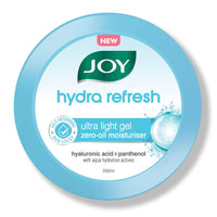 Joy Hydra Refresh Ultra-Light Gel | 48 Hours Hydration | Oil Free Moisturiser | with Hyaluronic Acid | Super Light Gel for Oily, Dry & Combination Skin | For Face & Body, 250ml