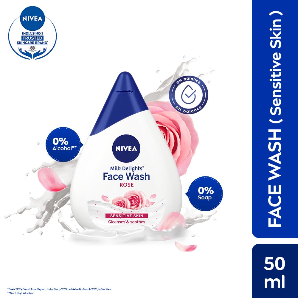 NIVEA Milk Delights Face Wash Caring Rosewater For Sensitive Skin 50ml, 50 ml