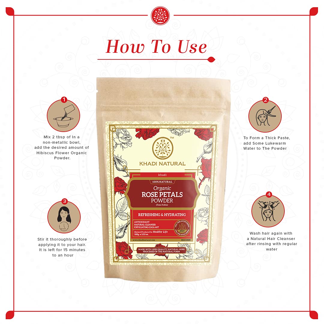 KHADI NATURAL Organic Rose Petals Powder Pack of 2 (2x100gm) 200gm