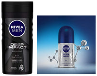 Nivea Deodorant Roll On, Silver Protect for Men, 50ml And Shower Gel, Deep Impact Cleansing Body Wash for Men, 250ml