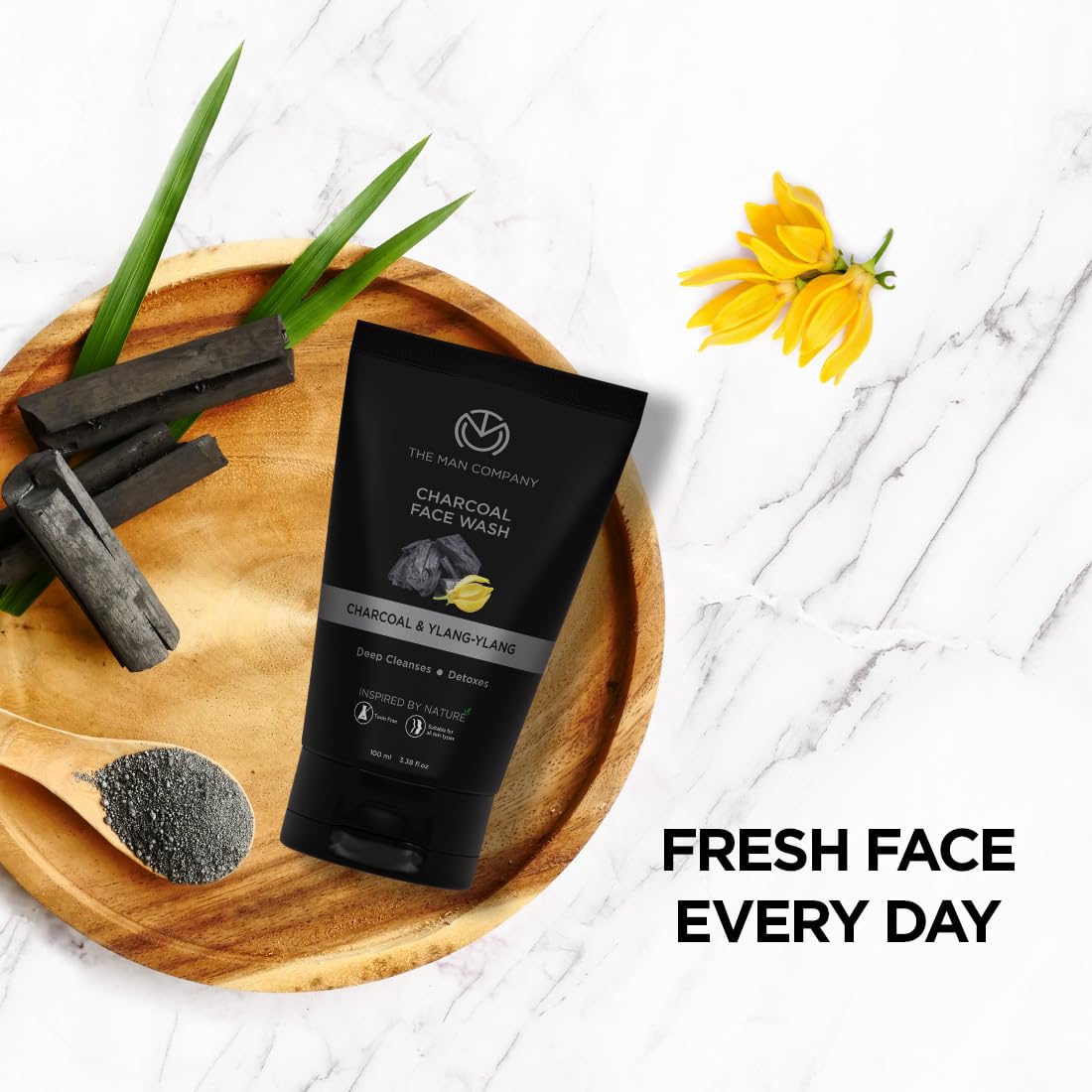 The Man Company Activated Charcoal Face Wash for Men | Ylang Ylang | Oil Control | Unclog Pores | Deep Cleansing | Blackheads Removal | All Skin Types - 100ml