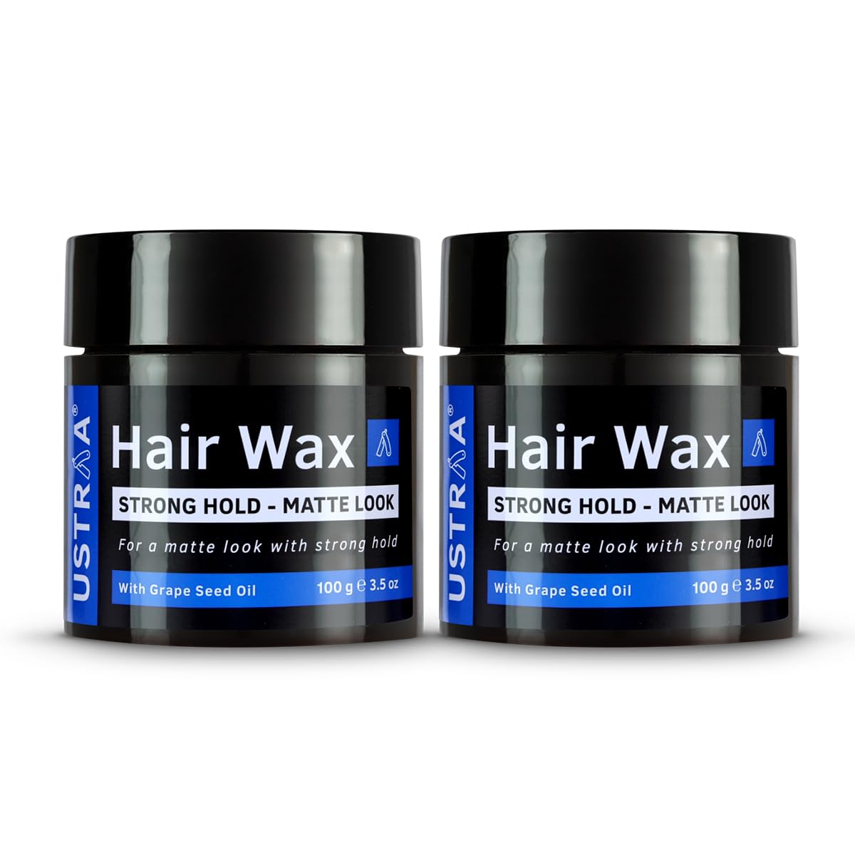 Ustraa Strong Hold Hair Wax - Matte Look 100g - (Set of 2) | Non-sticky Wax, Easy-to-Wash Strong Hold | For Non-glossy Matte Finish | Without harmful chemicals or fixatives
