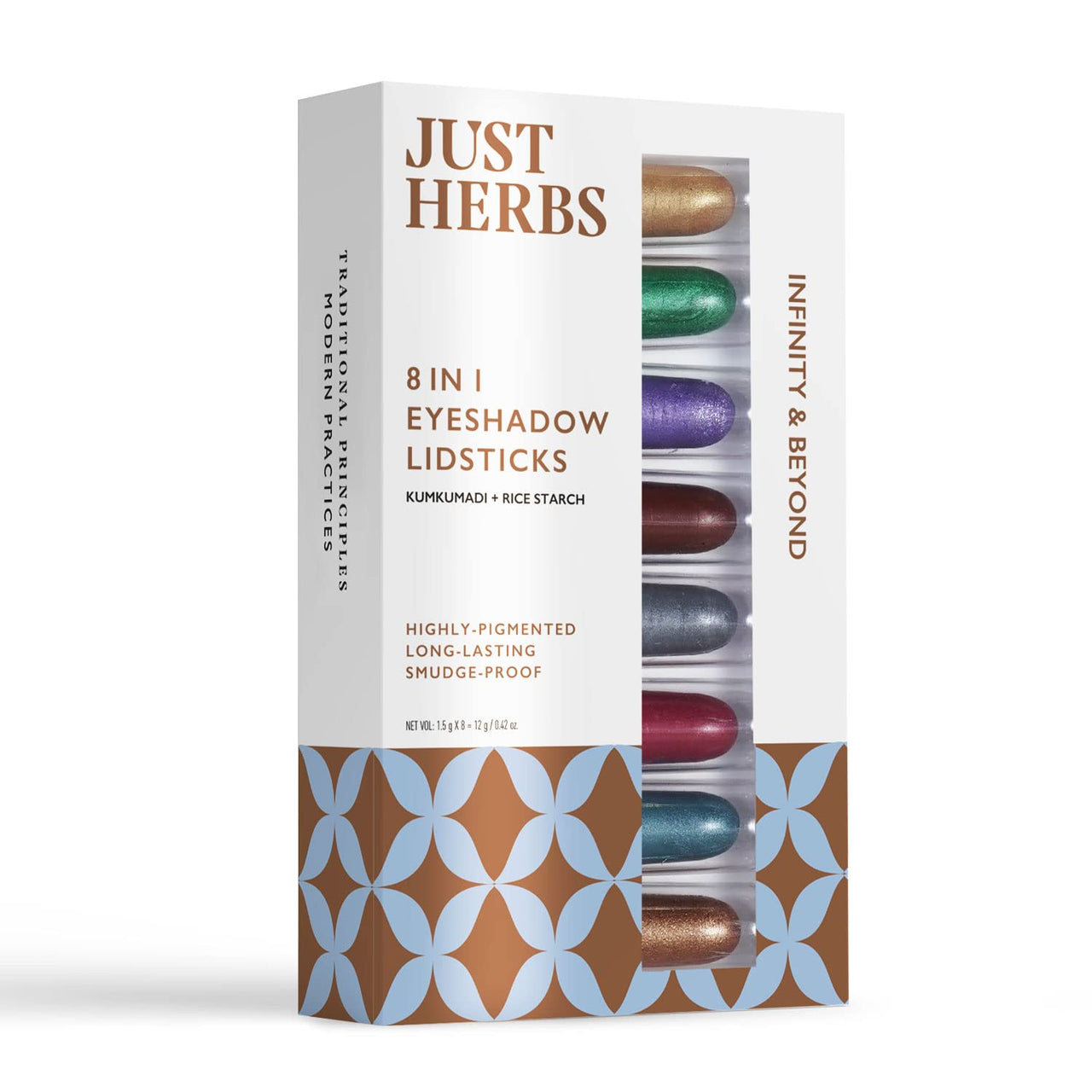Just Herbs 8 In 1 Herbal Metallic stick-Shimmery Finish - 12Gm& Retractable 2 In 1 Herbal Eyeliner + Kajal stick- Black 0.3G Combo