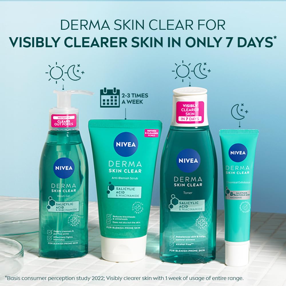 NIVEA Derma Skin Clear Exfoliator 8% Salicylic, Glycolic Acid, Niacinamide Fight Blemishes Acne Mark