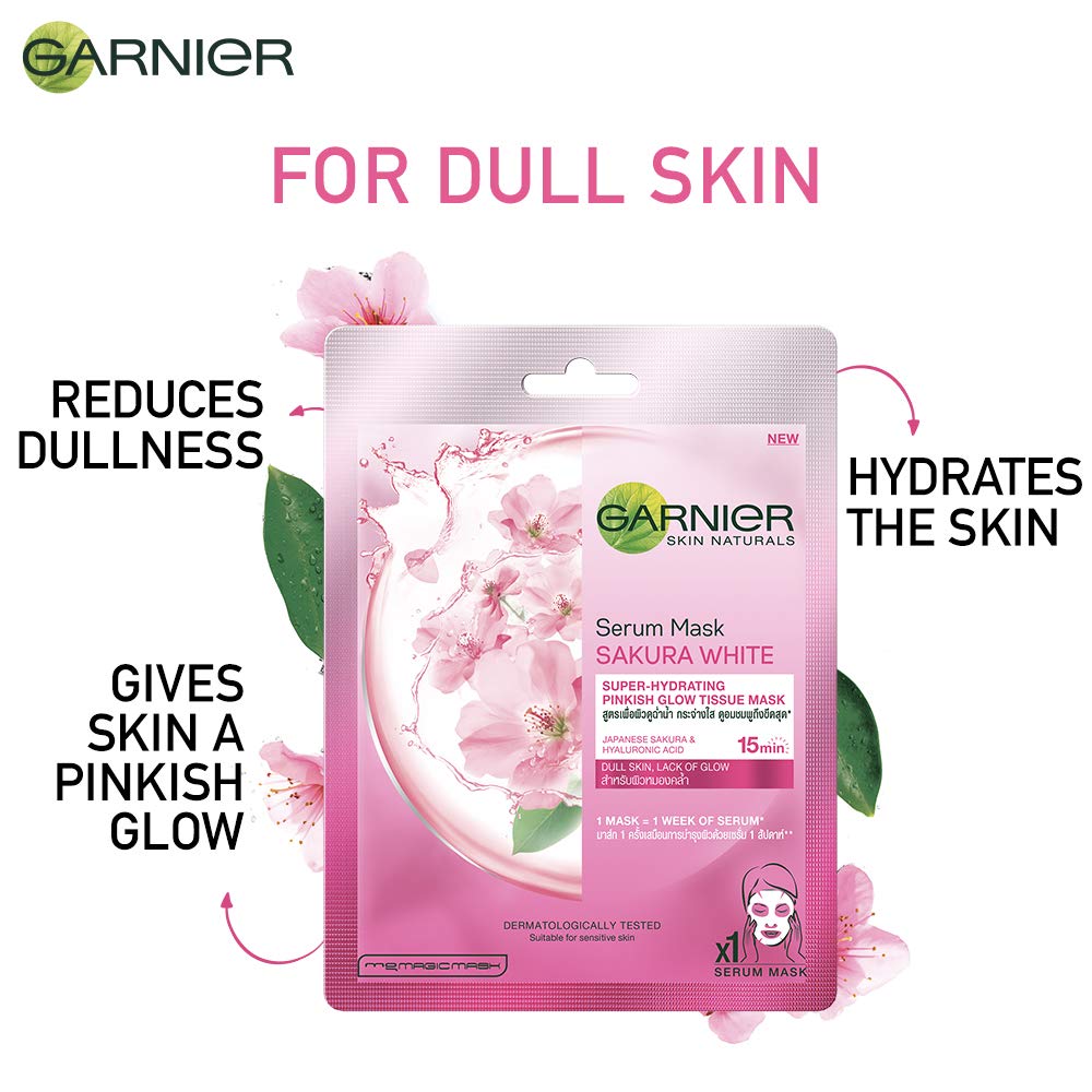 Garnier Skin Naturals, Sakura White, Face Serum Sheet Mask (Pink), 32g and Hydra Bomb Eye Serum Mask (Orange), 6 G
